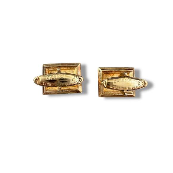 VTG Da Vinci Cufflinks Sterling Silver With Gold Vermeil  green stones cufflinks - Picture 2 of 9
